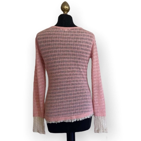Miss Me Pink Knit Semi-Sheer Long Sleeve Sweater With Lace Detailing Size Small - Picture 6 of 8